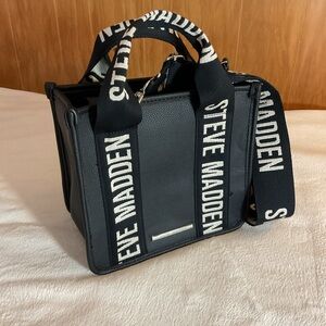 Steve Madden Black Logo Strap Messenger Bag